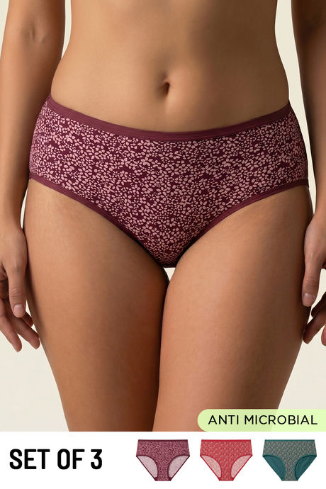 Buy Zivame Medium Rise Full Coverage Hipster Panty (Pack of 3) - Multicolor